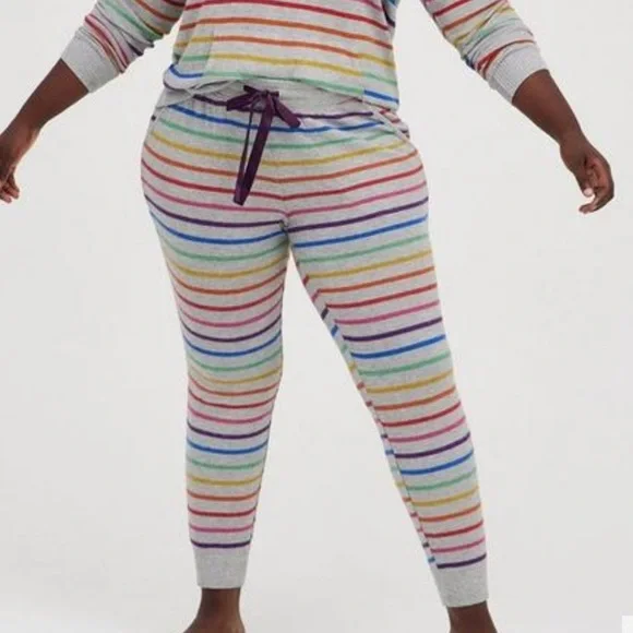 New! Torrid sz 3 Super Soft Striped Rainbow Plush Full Length Lounge Jogger 3X